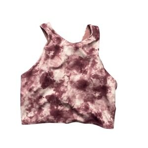Athleta XS Sports Bra Crop Top High Neck Purple Pink Tie Dye Activewear w/ pads